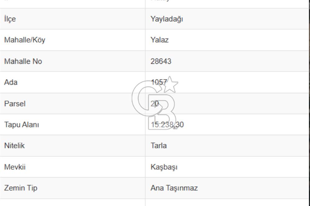 YAYLADAĞI-YALAZ MAH'DE 20 DÖNÜM MÜSTAKİL TAPULU SATILIK TARLA