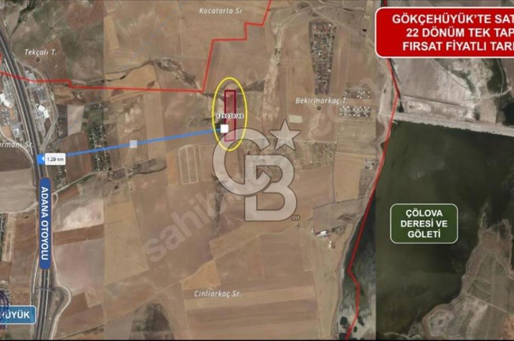 GÖLBAŞI GÖKÇEHÖYÜK MAHALLESİ SATILIK 22.202 M2 TEK TAPU TARLA
