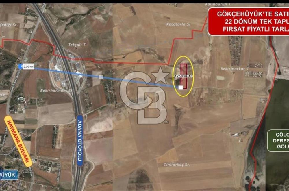 GÖLBAŞI GÖKÇEHÖYÜK MAHALLESİ SATILIK 22.202 M2 TEK TAPU TARLA