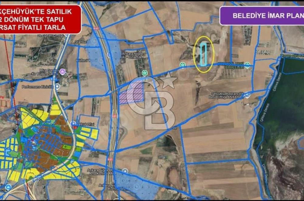 GÖLBAŞI GÖKÇEHÖYÜK MAHALLESİ SATILIK 22.202 M2 TEK TAPU TARLA