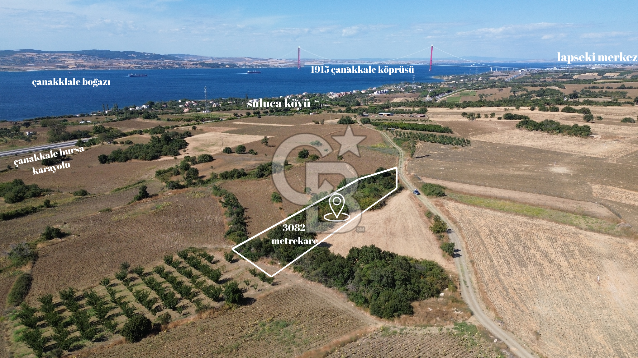 ÇANAKKALE SULUCA'DA BOĞAZ MANZARALI SATILIK TARLA