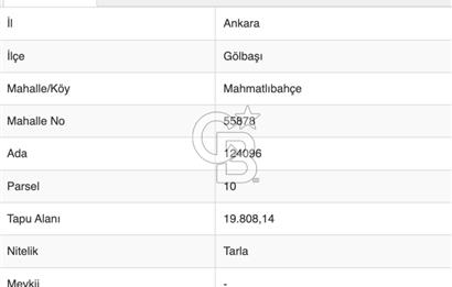 Gölbaşı Mahmatlıbahçede 16.507 m² Tarla, Büyük Parsel Yatırımı