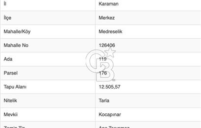 KARAMAN MERKEZ MEDRESELİK KÖYÜ'NDE 12.500M2 SATILIK TARLA
