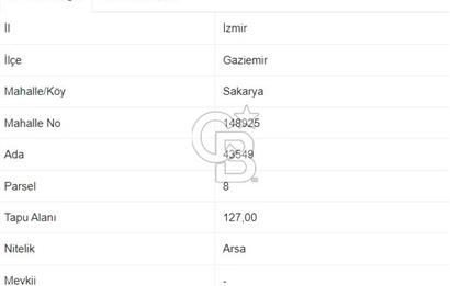 Gaziemir Binbaşı Reşatbey Mahallesinde 127 M² Satılık Arsa