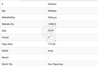 MALTEPE GÜLSUYUNDA YATIRIMLIK SATILIK İMARLI ARSA