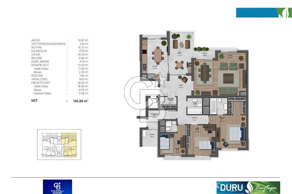 Ankara'nın Yeşil Projesi Duru Beytepe'de 156m2 Büyük 3,5+1 Kiralık Daire