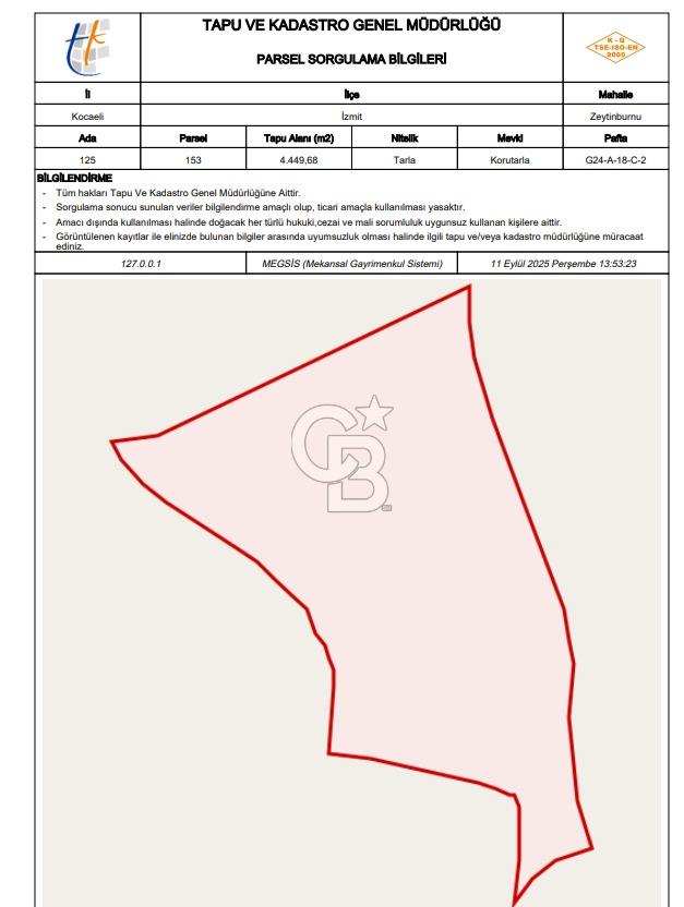 KOCAELİ İZMİT ZEYTİNBURNUN'DA 4449 M2 ARAZİ