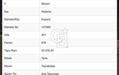 MERSİN AKDENİZ KAZANLI’DA 25.076 m² SATILIK ARAZİ