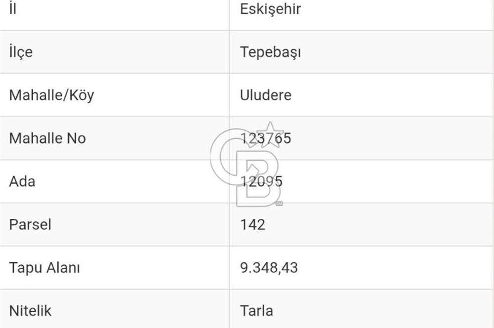 CB CITY'DEN ESKİŞEHİR ULUDERE'DE SATILIK TARLA