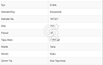 BALIKESİR-ERDEK-KESTANELİK'DE 1.960m2 TEK TAPU SATILIK TARLA