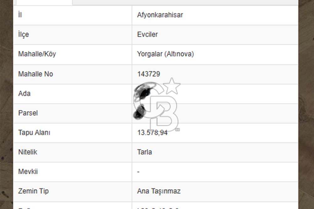 Afyon Evciler'de Satılık Tarla