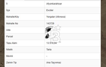 Afyon Evciler'de Satılık Tarla