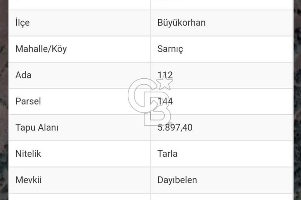 BURSA BÜYÜKORHAN SARNIÇ 5897m² YATIRIMLIK ARAZİ