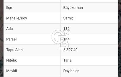 BURSA BÜYÜKORHAN SARNIÇ 5897m² YATIRIMLIK ARAZİ