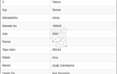 YALOVA TERMAL AKKÖY CADDEYE YAKIN 460 M2 ÖNÜ AÇIK SATILIK ARSA!.