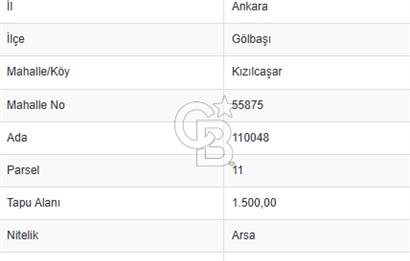 GÖLBAŞI KIZILCAŞAR 'DA 1500 m² YOLA CEPHELİ SATILIK VİLLA ARSASI