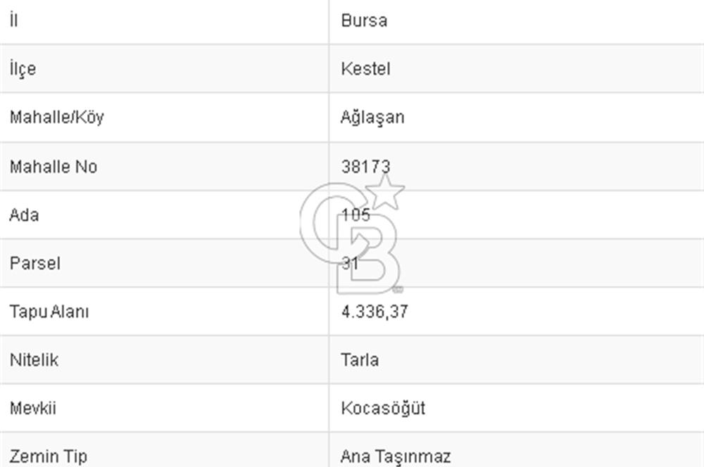 CB BLACK'TEN KESTEL AĞLAŞAN SATILIK 4336M2 ARAZİ