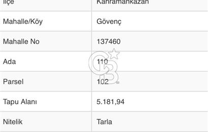 KAZAN GÖVENÇ MAHALLESİNDE TESİSE UYGUN SATILIK TEK TAPU ARSA