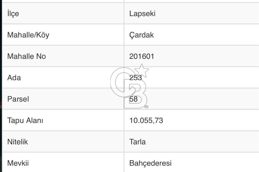 ÇANAKKALE LAPSEKİ ÇARDAK'TA BOĞAZ MANZARALI 10.055 m² YATIRIMLIK SATILIK TARLA!