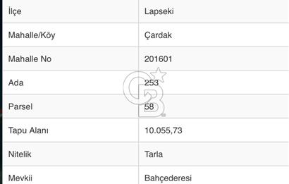 ÇANAKKALE LAPSEKİ ÇARDAK'TA BOĞAZ MANZARALI 10.055 m² YATIRIMLIK SATILIK TARLA!