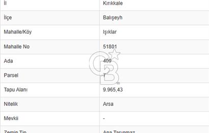 KIRIKKALE BALIŞEYH 'DE ANAYOLA SIFIR SANAYİ İMARLI TEK TAPU
