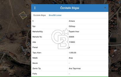 GÖLBAŞI TOPAKLI'DA TEK TAPU YATIRIMLIK 1000 M2 SATILIK ARSA.