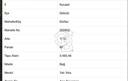 FIRSATTT TAKASLI GÖLCÜK KÖRFEZ'DE 3.5 DÖNÜM TARLA VE BAĞ EVİ