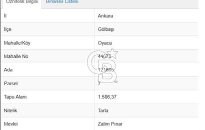 ANKARA GÖLBAŞI OYACA'da Müstakil Tapulu Tarla