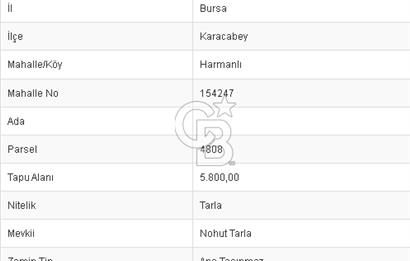 CB BLACK'TAN KARACABEY HARMANLI'DA 5.800 M2 SATILIK TARLA
