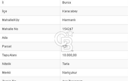 CB BLACK'TAN KARACABEY HARMANLI'DA SATILIK 10.000 M2 TARLA