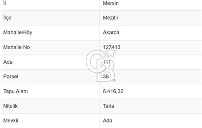 Mersin Mezitli Akarca Mah. Satılık Tarla Arazi