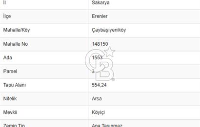 Erenler Çaybaşıyeniköy'de Ana Caddeye Cepheli İmarlı Arsa