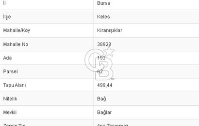 CB BLACK KELES SATILIK TEKTAPU 499M2 YATIRIMLIK ARAZİ
