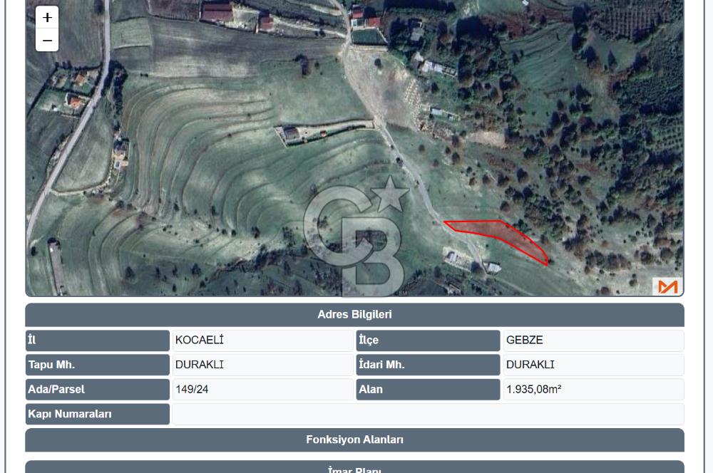 GEBZE DURAKLI KÖYÜ 1935 m2 NAZIM İMAR PLANI KAPSAMINDA ARSA