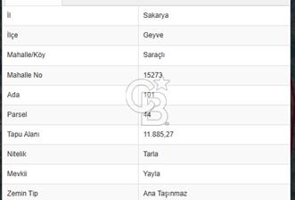 SAKARYA GEYVE 12 DÖNÜM SATILIK, MÜSTAKİL ARSA