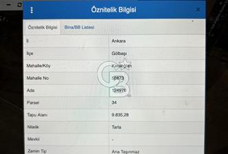 GÖLBAŞI KARAOĞLAN'DA İMARA SINIR  9.835 M2 TARLA-TEK TAPU-