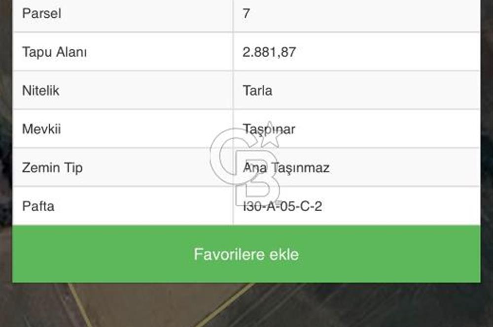 ELMADAĞ YENİMAHALLE TAŞPINAR MEVKİİ'NDE 2.881 M2 SATILIK TARLA