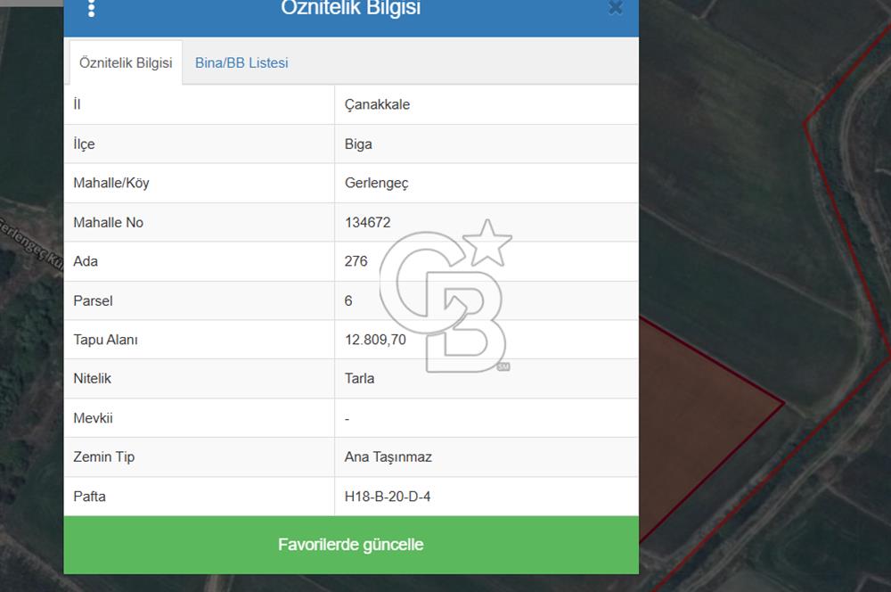 BİGA GERLENGEÇ SATILIK TARLA BAHAR KARADAL CB 1915