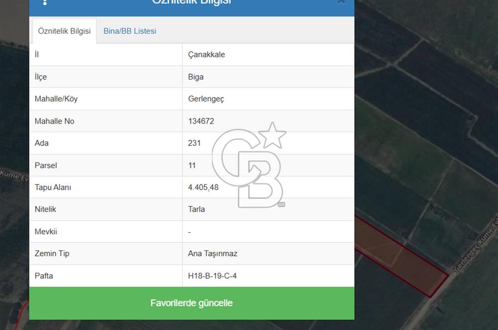 BİGA GERLENGEÇ SATILIK TARLA 