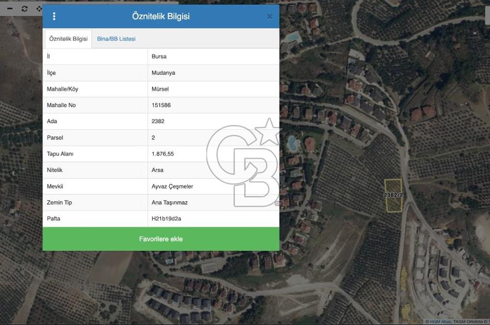 MUDANYA MÜRSEL TİCARİ İMARLI 1876 M2 SATILIK ARSA