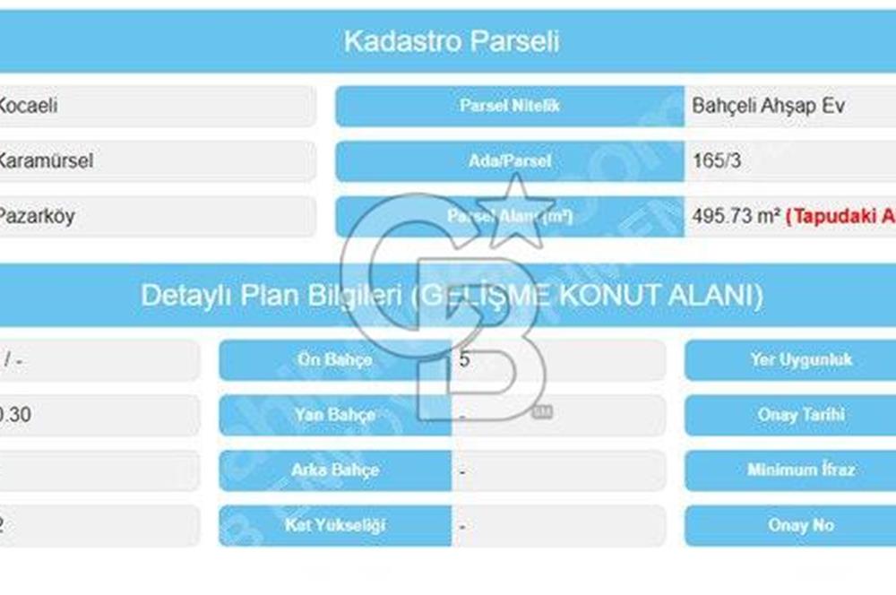 CB ENOY'dan Karamürsel Pazarköy'de 495m2 İmarlı Arsa