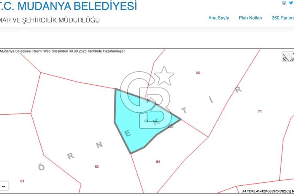 MUDANYA HALİLBEY MAHALLESİ SATILIK 1424 M2 ARAZİ