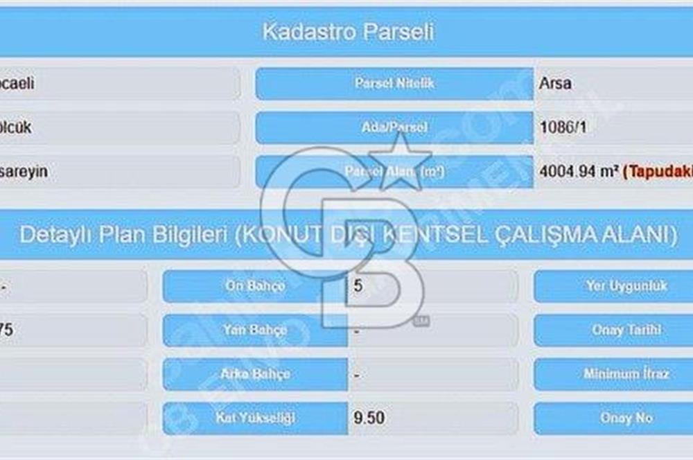 CB ENVOY'dan Gölcük Sanayi Sitesi Yanı 2.002m2 KDKÇA Arsa