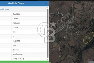 ÇANAKKALE LAPSEKİ HARMANCIK 12.662 M2 SATILIK TARLA