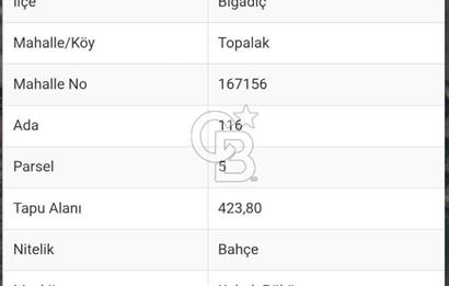 BALIKESİR BİGADİÇ TOPALAK'DA 424 M2 BAHÇE