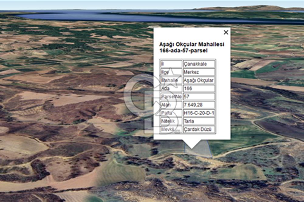 ÇANAKKALE MERKEZ AŞAĞIOKÇULAR'DA SATILIK 7650 M2 MÜSTAKİL ARAZİ