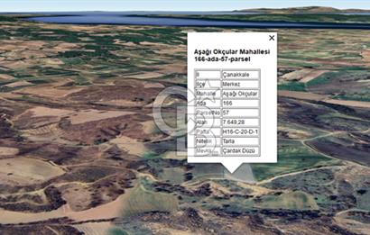 ÇANAKKALE MERKEZ AŞAĞIOKÇULAR'DA SATILIK 7650 M2 MÜSTAKİL ARAZİ
