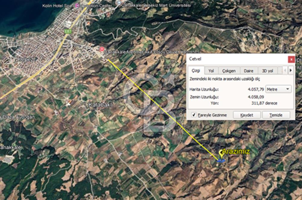 ÇANAKKALE MERKEZ AŞAĞIOKÇULAR'DA SATILIK 7650 M2 MÜSTAKİL ARAZİ