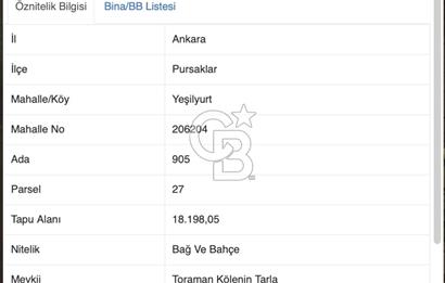 Pursaklar Yeşilyurt'ta 5000 m2 Bahçe