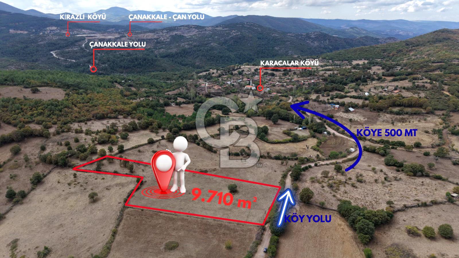 ÇANAKKALE KARACALAR KÖYÜ 9.710 m² SATILIK TARLA MÜSTAKİL TAPULU